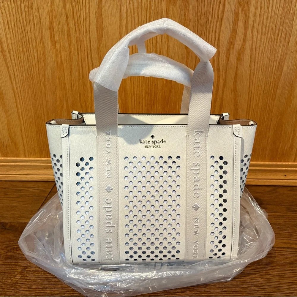 Kate Spade NWT Kip Perforated Leather Tote in Meringue Cream - Picture 3 of 11